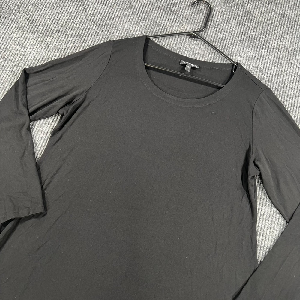 Eileen Fisher Top Shirt Blouse Womens Large Black Long Sleeve Casual Comfort